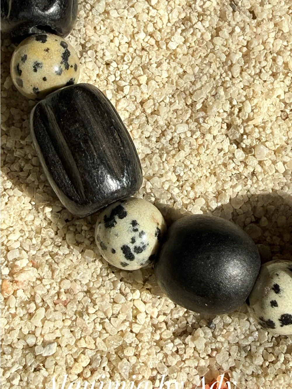 HIGH SUMMER + Black Faceted & Textured Beaded Necklace Dalmatian jasper